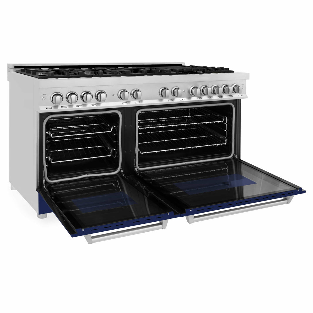 ZLINE 60-Inch 7.4 cu. ft. Dual Fuel Range with Gas Stove and Electric Oven in Stainless Steel and Blue Gloss Door (RA-BG-60)