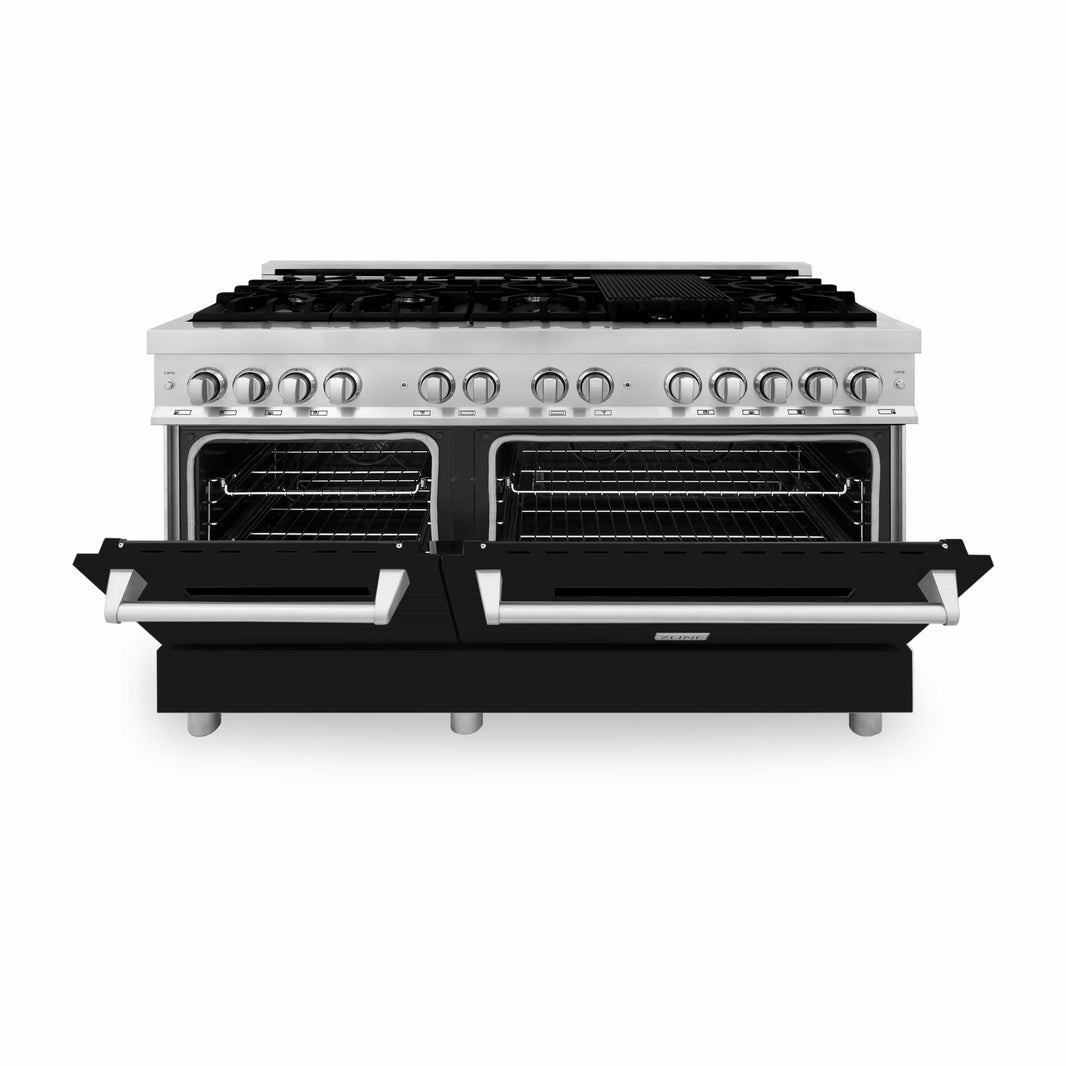 ZLINE 60-Inch 7.4 cu. ft. Dual Fuel Range with Gas Stove and Electric Oven in Stainless Steel and Black Matte Door (RA-BLM-60)