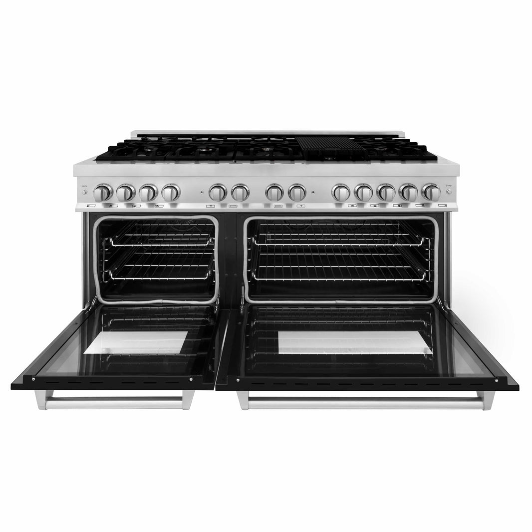 ZLINE 60-Inch 7.4 cu. ft. Dual Fuel Range with Gas Stove and Electric Oven in Stainless Steel and Black Matte Door (RA-BLM-60)