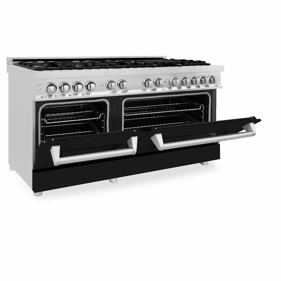 ZLINE 60-Inch 7.4 cu. ft. Dual Fuel Range with Gas Stove and Electric Oven in Stainless Steel and Black Matte Door (RA-BLM-60)