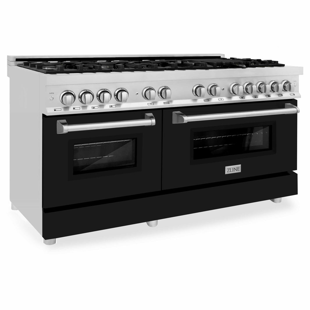 ZLINE 60-Inch 7.4 cu. ft. Dual Fuel Range with Gas Stove and Electric Oven in Stainless Steel and Black Matte Door (RA-BLM-60)