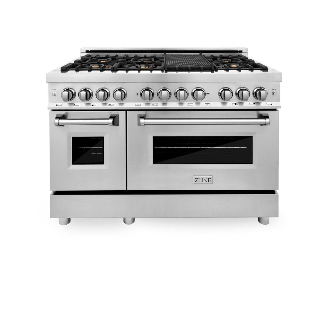 ZLINE 48-Inch Dual Fuel Range with 6.0 cu. ft. Electric Oven and Gas Cooktop with Brass Burners and Griddle in Stainless Steel (RA-BR-GR-48)