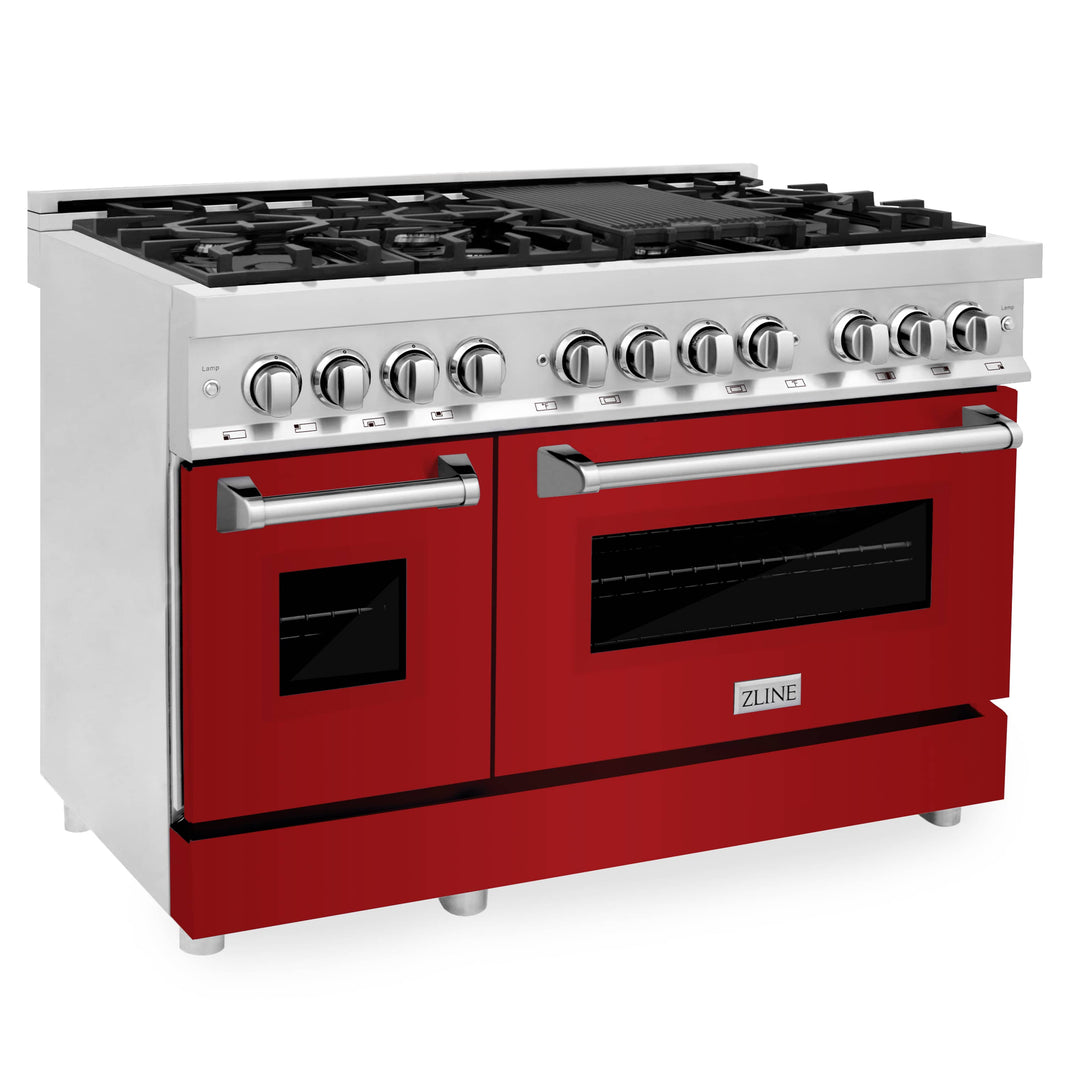 ZLINE 48-Inch Professional Dual Fuel Range with Red Gloss Door (RA-RG-48)