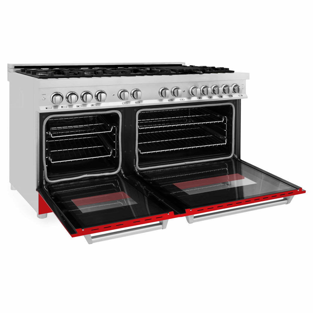 ZLINE 60-Inch 7.4 cu. ft. Dual Fuel Range with Gas Stove and Electric Oven in Stainless Steel and Red Matte Door (RA-RM-60)