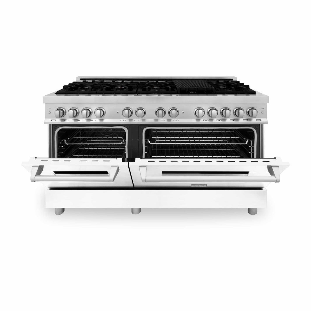 ZLINE 60-Inch 7.4 cu. ft. Dual Fuel Range with Gas Stove and Electric Oven in Stainless Steel and White Matte Door (RA-WM-60)