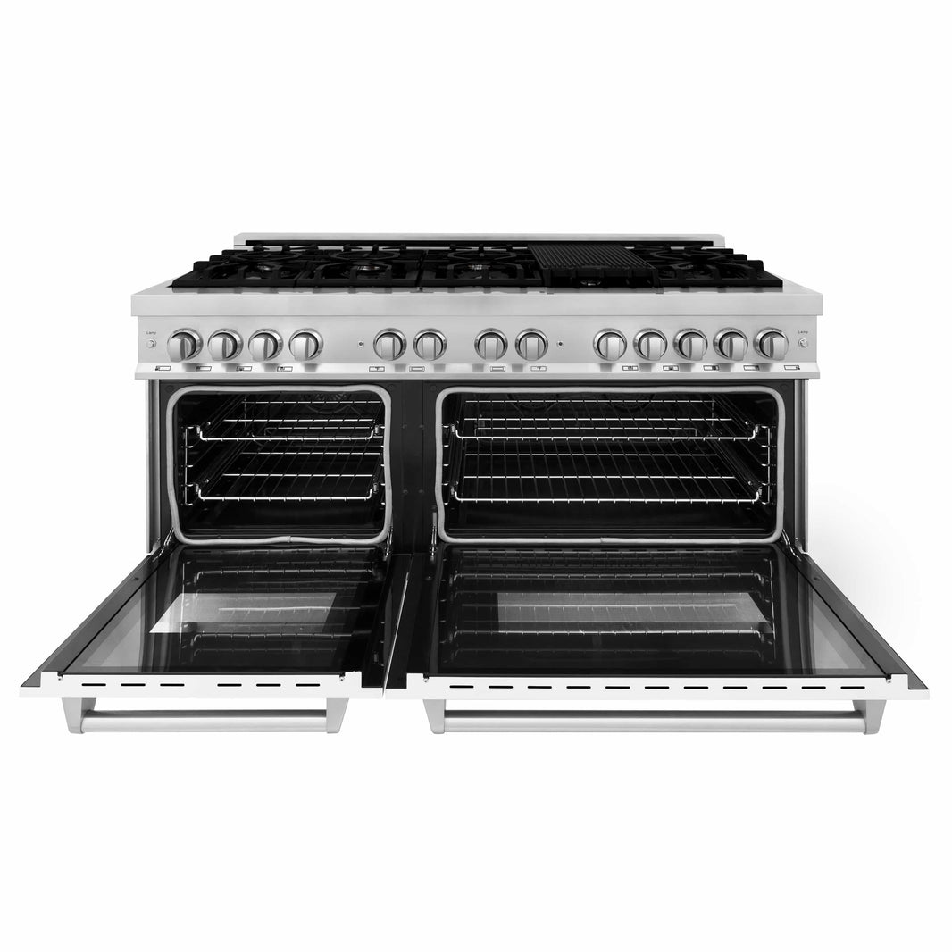 ZLINE 60-Inch 7.4 cu. ft. Dual Fuel Range with Gas Stove and Electric Oven in Stainless Steel and White Matte Door (RA-WM-60)