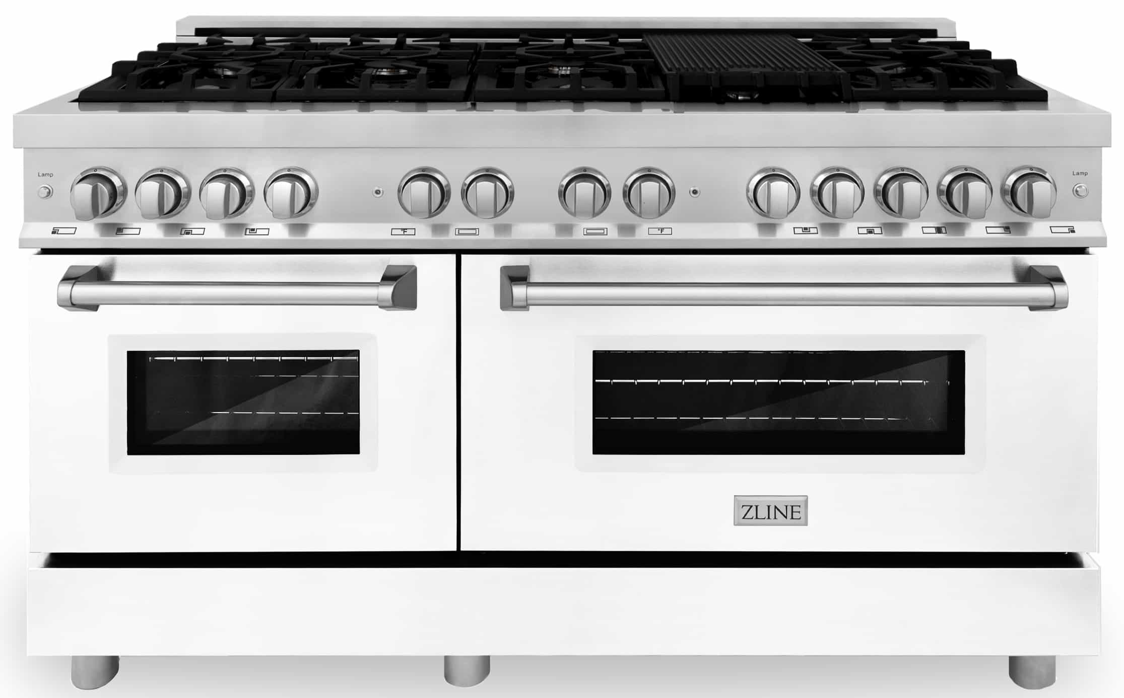 ZLINE 60-Inch 7.4 cu. ft. Dual Fuel Range with Gas Stove and Electric Oven in Stainless Steel and White Matte Door (RA-WM-60)