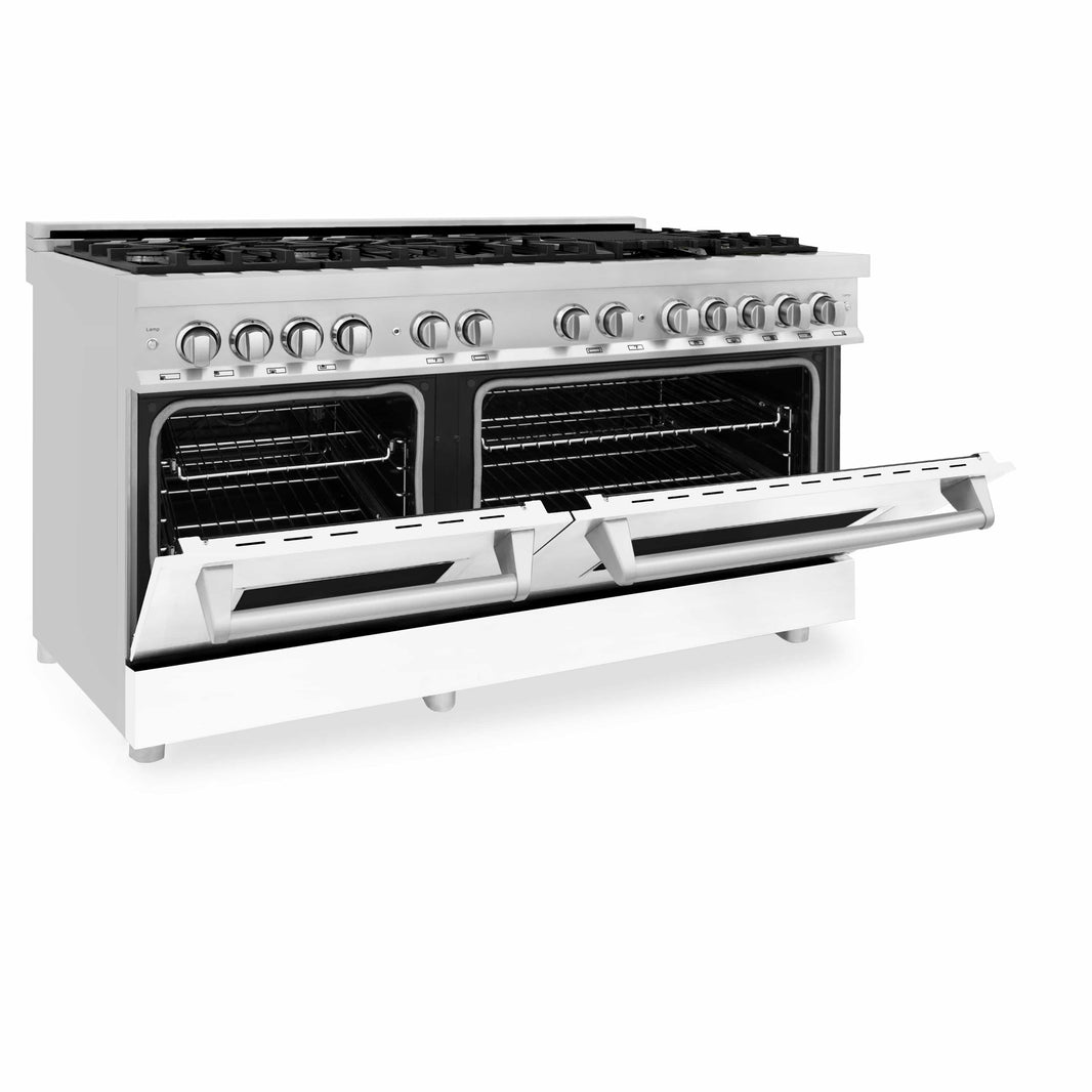 ZLINE 60-Inch 7.4 cu. ft. Dual Fuel Range with Gas Stove and Electric Oven in Stainless Steel and White Matte Door (RA-WM-60)