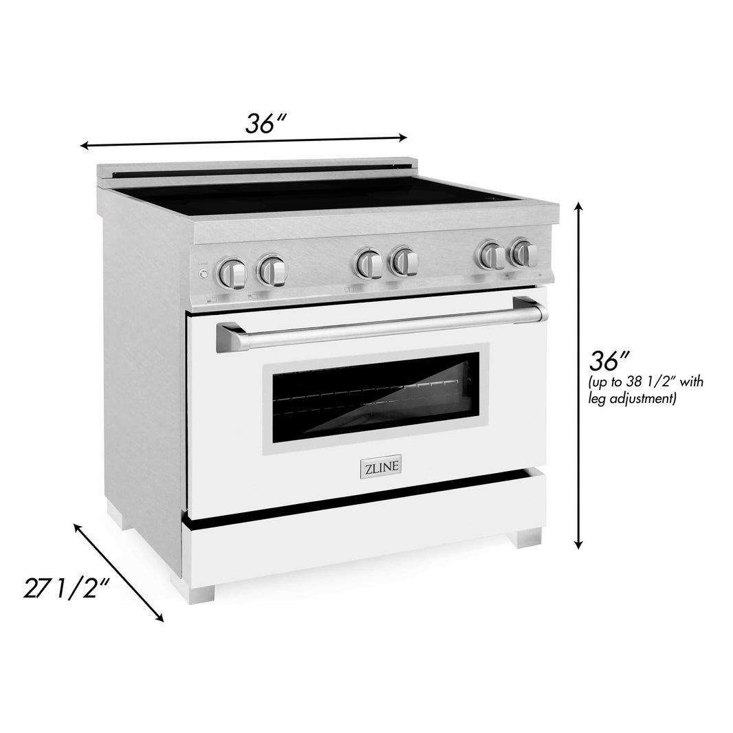 ZLINE 36-Inch 4.6 cu. ft. Induction Range with a 4 Element Stove and Electric Oven in DuraSnow Stainless Steel with White Matte Door (RAINDS-WM-36)