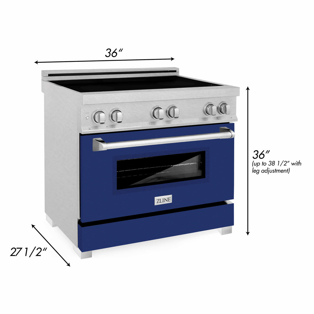 ZLINE 36-Inch 4.6 cu. ft. Induction Range with a 4 Element Stove and Electric Oven in DuraSnow Stainless Steel with Blue Gloss Door (RAINDS-BG-36)