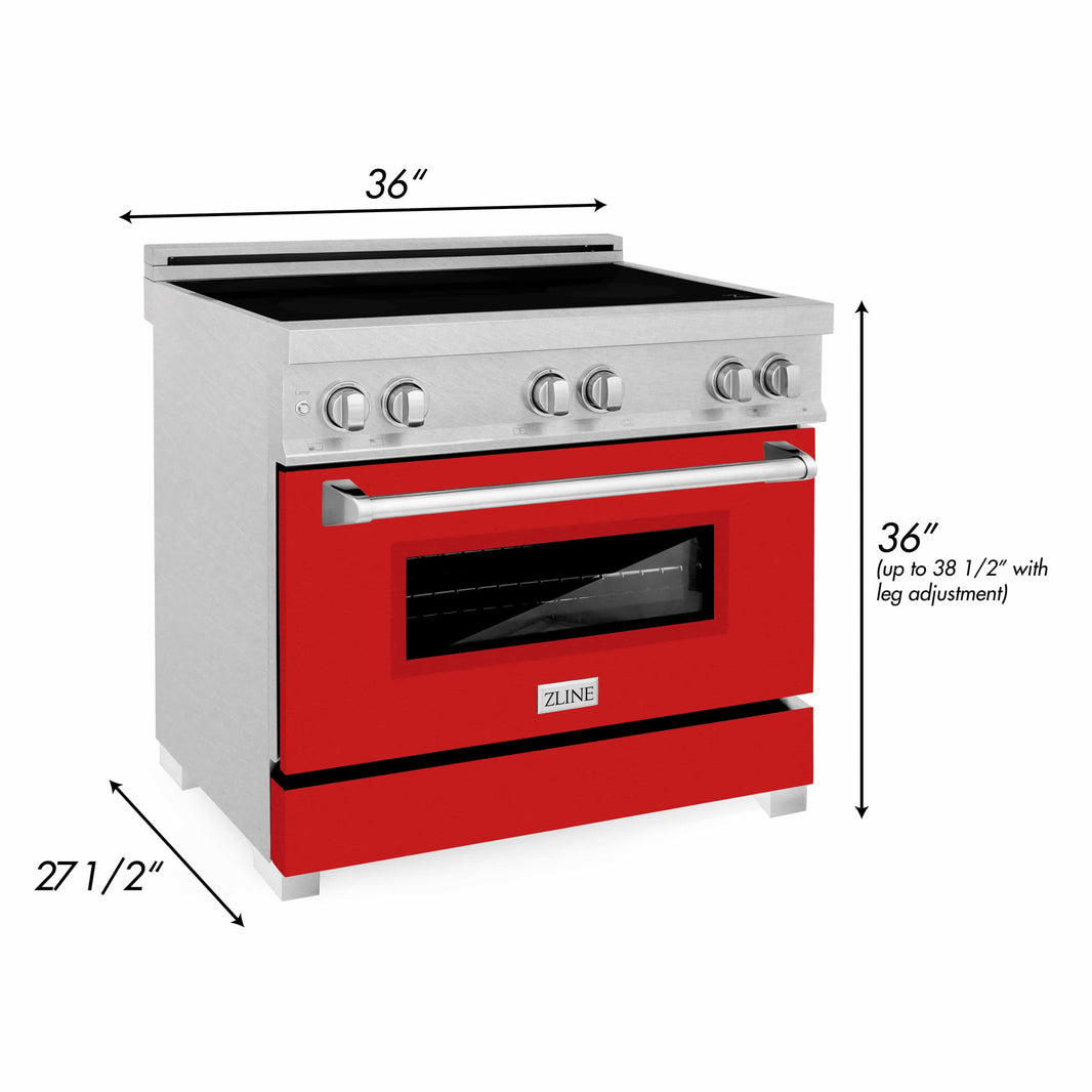 ZLINE 36-Inch 4.6 cu. ft. Induction Range with a 4 Element Stove and Electric Oven in DuraSnow Stainless Steel with Red Matte Door (RAINDS-RM-36)