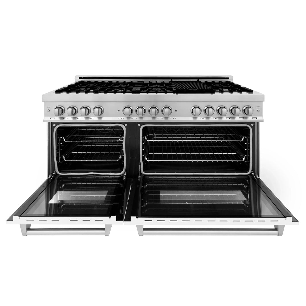 ZLINE 60-Inch Dual Fuel Range with 7.4 cu. ft. Electric Oven and Gas Cooktop and Griddle and White Matte Door in Stainless Steel (RA-WM-GR-60)