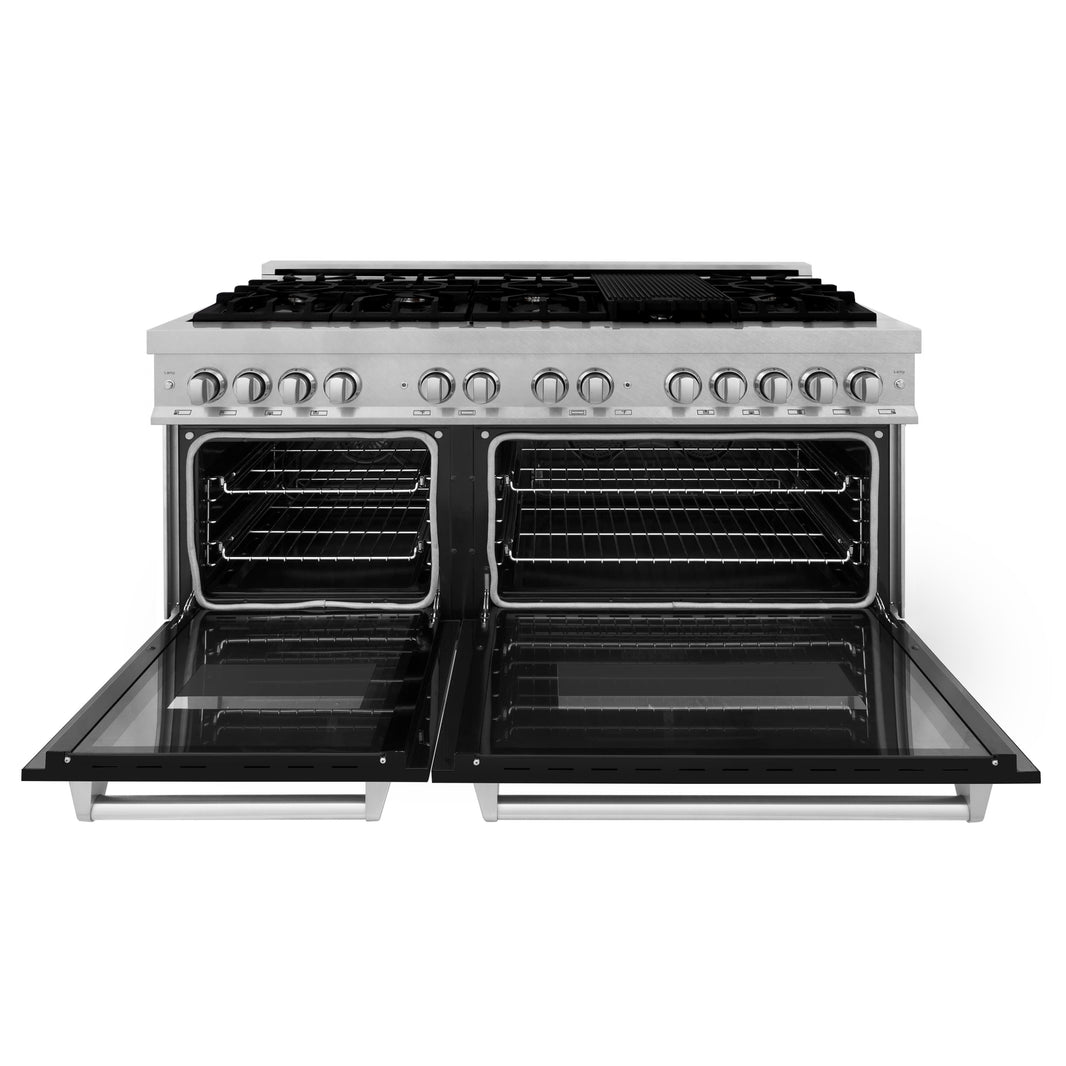 ZLINE 60-Inch 7.4 cu. ft. Dual Fuel Range with Gas Stove and Electric Oven in DuraSnow Stainless Steel and Black Matte Doors (RAS-BLM-60)