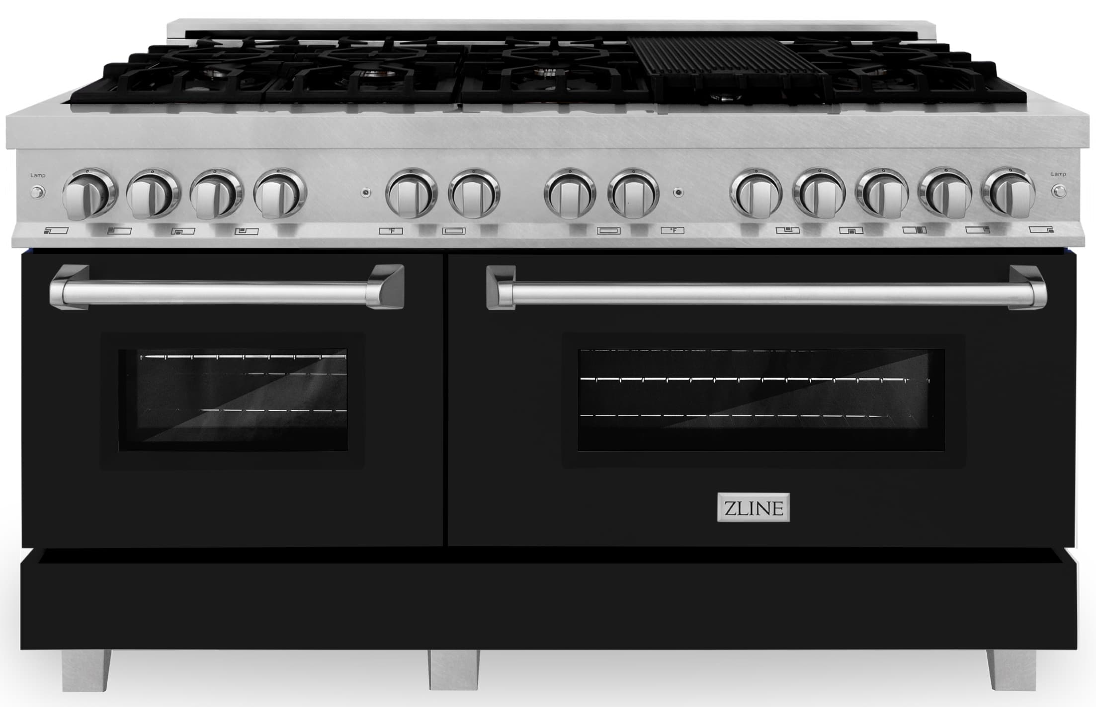 ZLINE 60-Inch 7.4 cu. ft. Dual Fuel Range with Gas Stove and Electric Oven in DuraSnow Stainless Steel and Black Matte Doors (RAS-BLM-60)