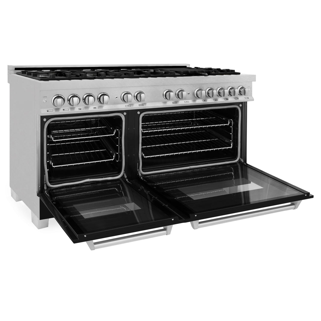 ZLINE 60-Inch 7.4 cu. ft. Dual Fuel Range with Gas Stove and Electric Oven in DuraSnow Stainless Steel and Black Matte Doors (RAS-BLM-60)