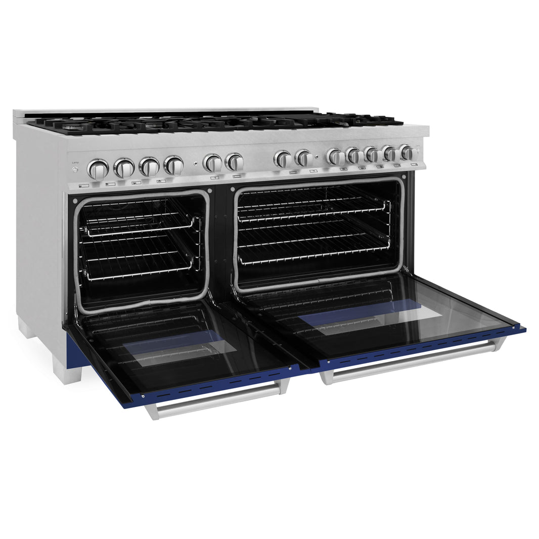 ZLINE 60-Inch 7.4 cu. ft. Dual Fuel Range with Gas Stove and Electric Oven in DuraSnow Stainless Steel and Blue Matte Doors (RAS-BM-60)