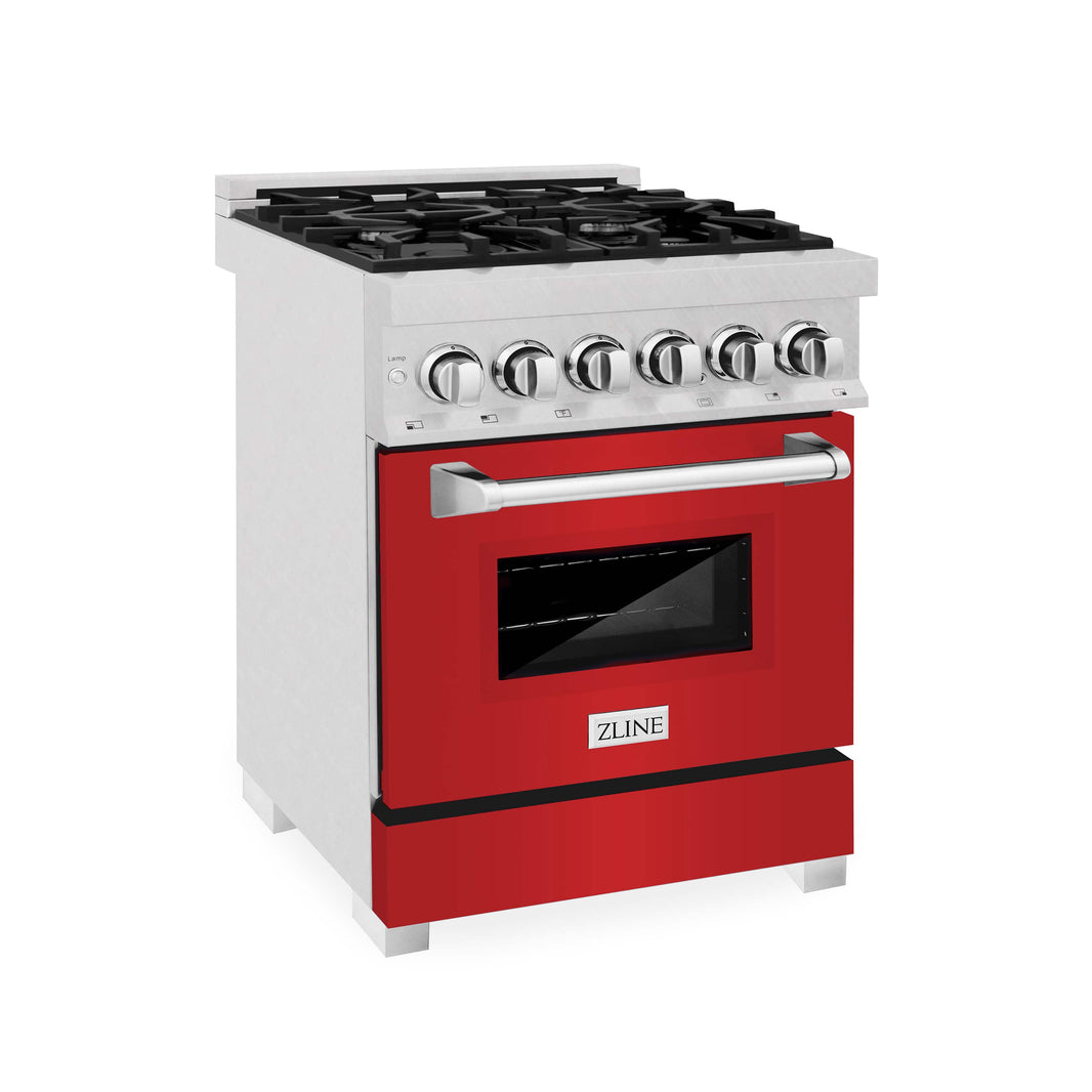 ZLINE 24-Inch Professional Dual Fuel Range with Red Matte Door in DuraSnow Stainless Steel (RAS-RM-24)