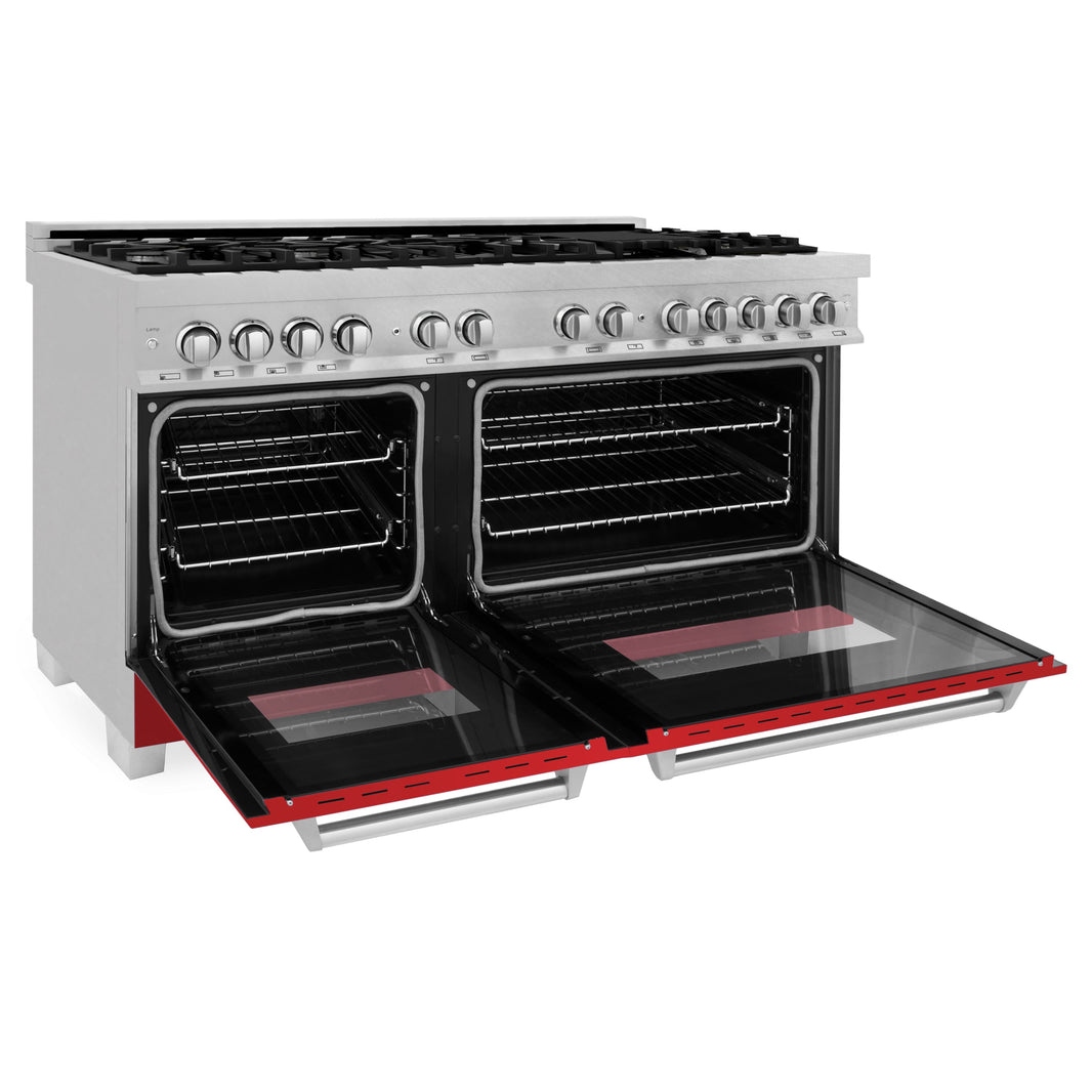 ZLINE 60-Inch 7.4 cu. ft. Dual Fuel Range with Gas Stove and Electric Oven in DuraSnow Stainless Steel and Red Matte Doors (RAS-RM-60)