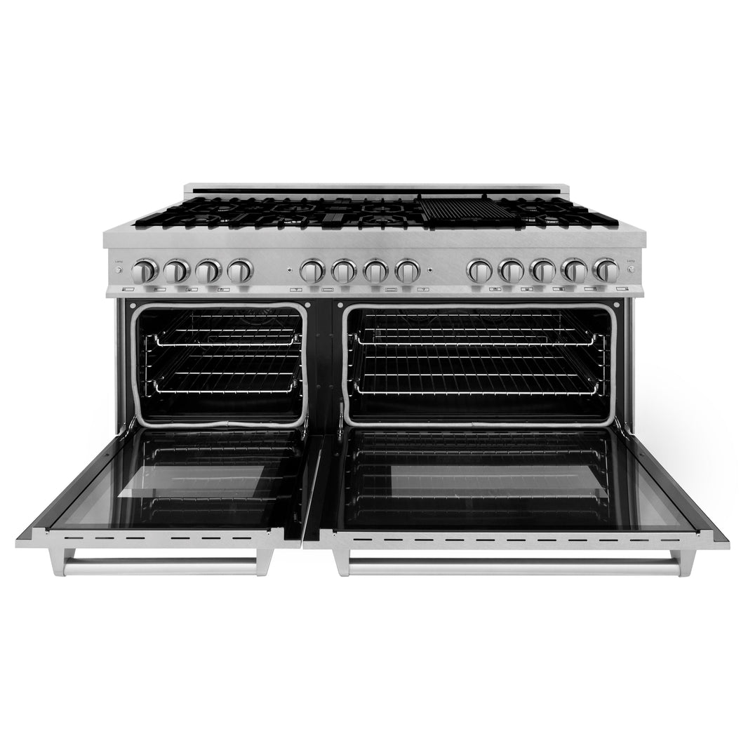 ZLINE 60-Inch Dual Fuel Range with 7.4 cu. ft. Electric Oven and Gas Cooktop and Griddle in DuraSnow Fingerprint Resistant Stainless Steel (RAS-SN-GR-60)