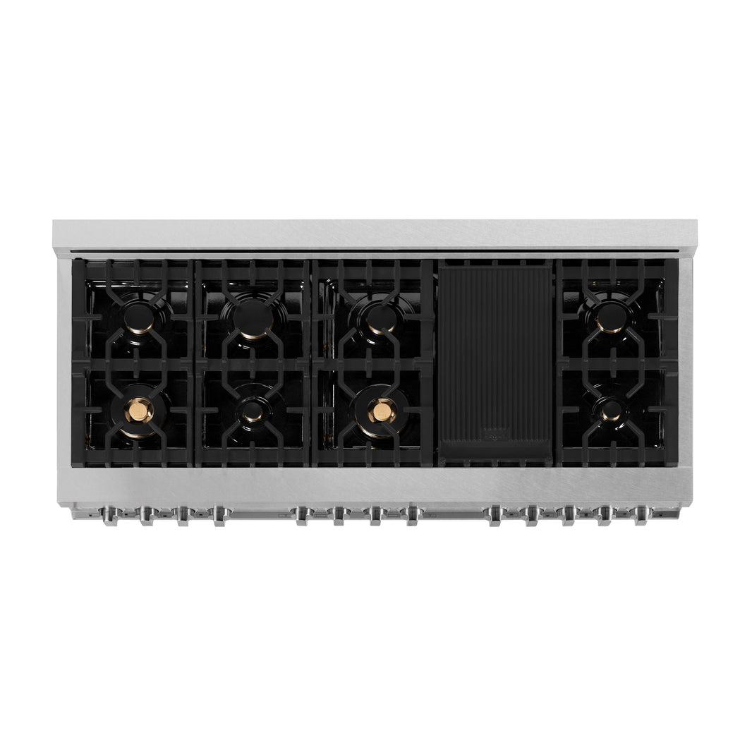 ZLINE 60-Inch Dual Fuel Range with 7.4 cu. ft. Electric Oven and Gas Cooktop with Brass Burners and Griddle in DuraSnow Fingerprint Resistant Stainless (RAS-SN-BR-GR-60)