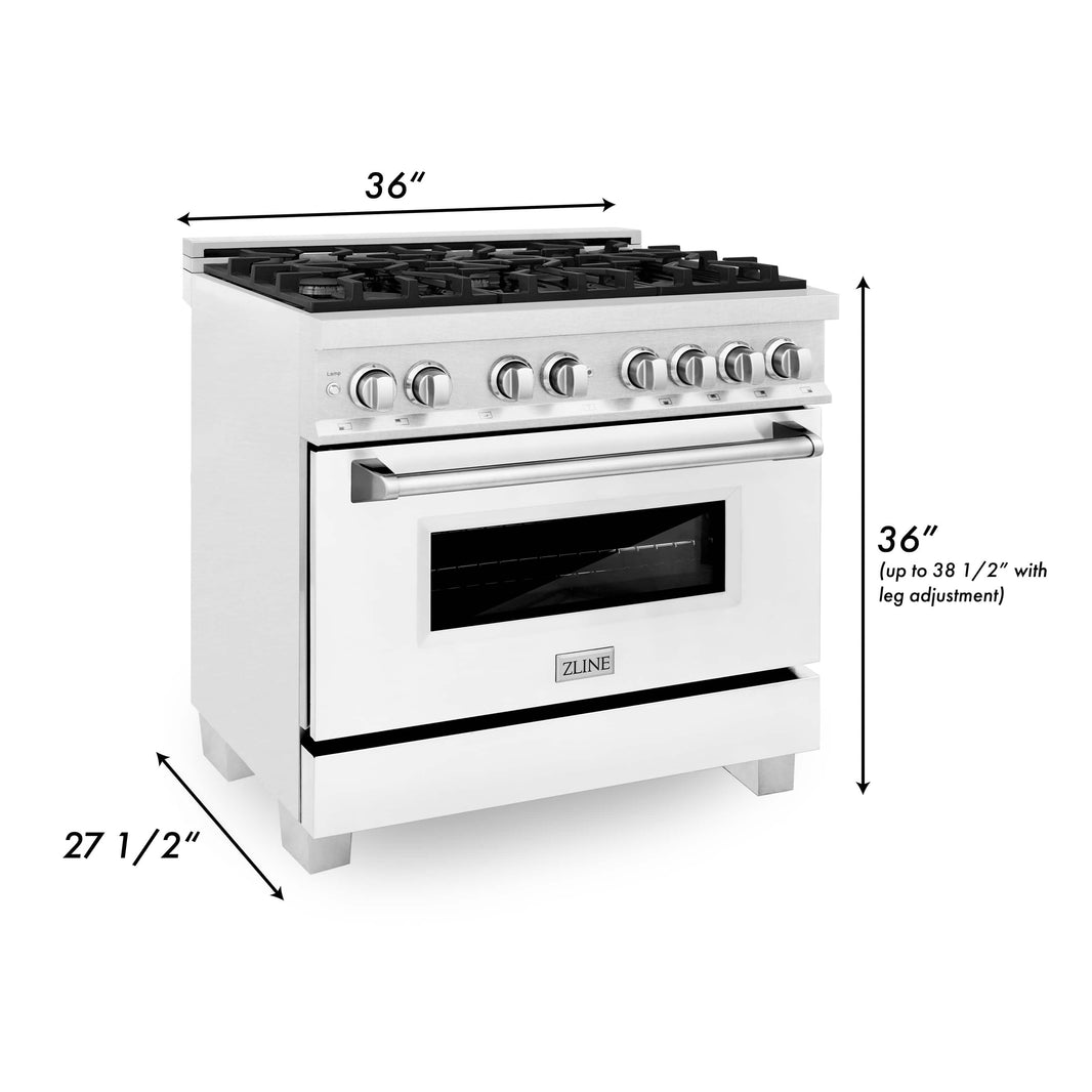 ZLINE 36-Inch Professional Dual Fuel Range in DuraSnow Stainless with White Matte Door (RAS-WM-36)