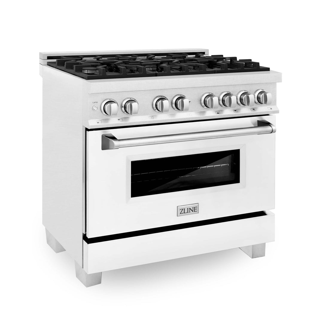 ZLINE 36-Inch Professional Dual Fuel Range in DuraSnow Stainless with White Matte Door (RAS-WM-36)