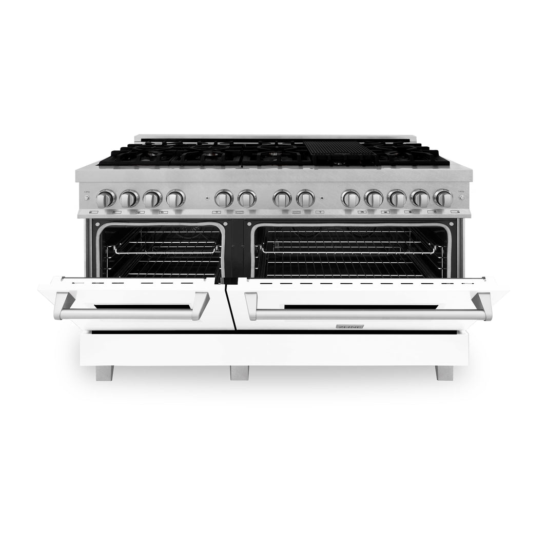 ZLINE 60-Inch 7.4 cu. ft. Dual Fuel Range with Gas Stove and Electric Oven in DuraSnow Stainless Steel and White Matte Doors (RAS-WM-60)