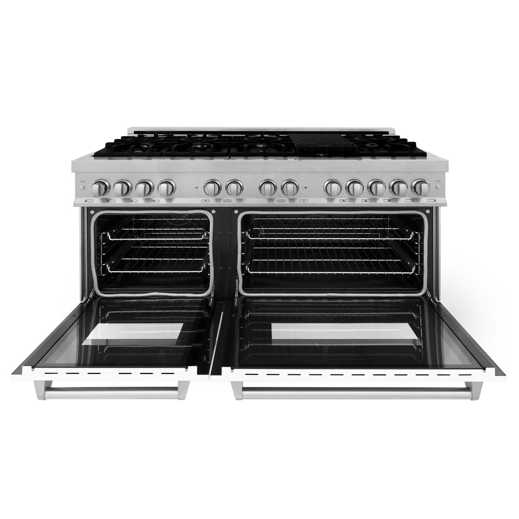 ZLINE 60-Inch 7.4 cu. ft. Dual Fuel Range with Gas Stove and Electric Oven in DuraSnow Stainless Steel and White Matte Doors (RAS-WM-60)