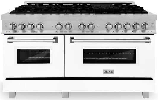 ZLINE 60-Inch 7.4 cu. ft. Dual Fuel Range with Gas Stove and Electric Oven in DuraSnow Stainless Steel and White Matte Doors (RAS-WM-60)