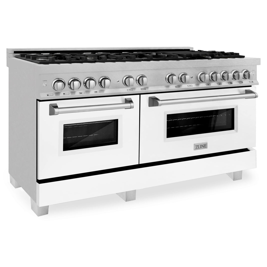 ZLINE 60-Inch 7.4 cu. ft. Dual Fuel Range with Gas Stove and Electric Oven in DuraSnow Stainless Steel and White Matte Doors (RAS-WM-60)