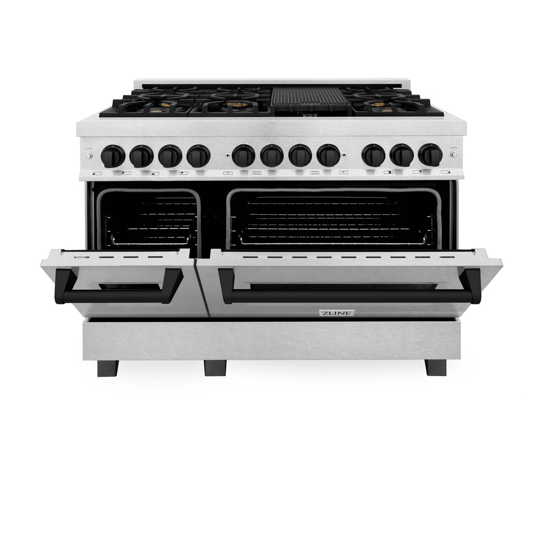 ZLINE Autograph Edition 48-Inch Dual Fuel Range, Gas Stove & Electric Oven In DuraSnow Stainless Steel With Black Matte Accents (RASZ-SN-48-MB)