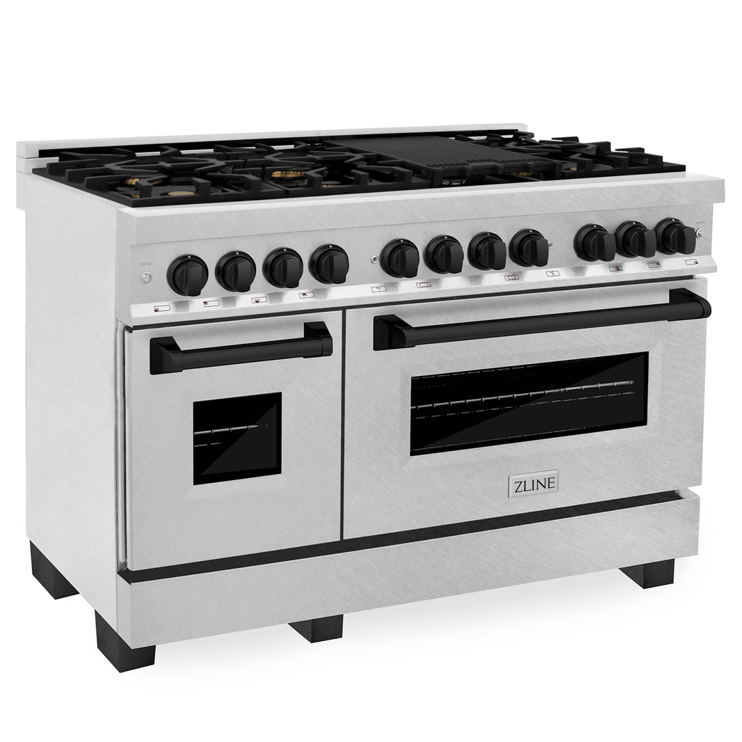 ZLINE Autograph Edition 48-Inch Dual Fuel Range, Gas Stove & Electric Oven In DuraSnow Stainless Steel With Black Matte Accents (RASZ-SN-48-MB)