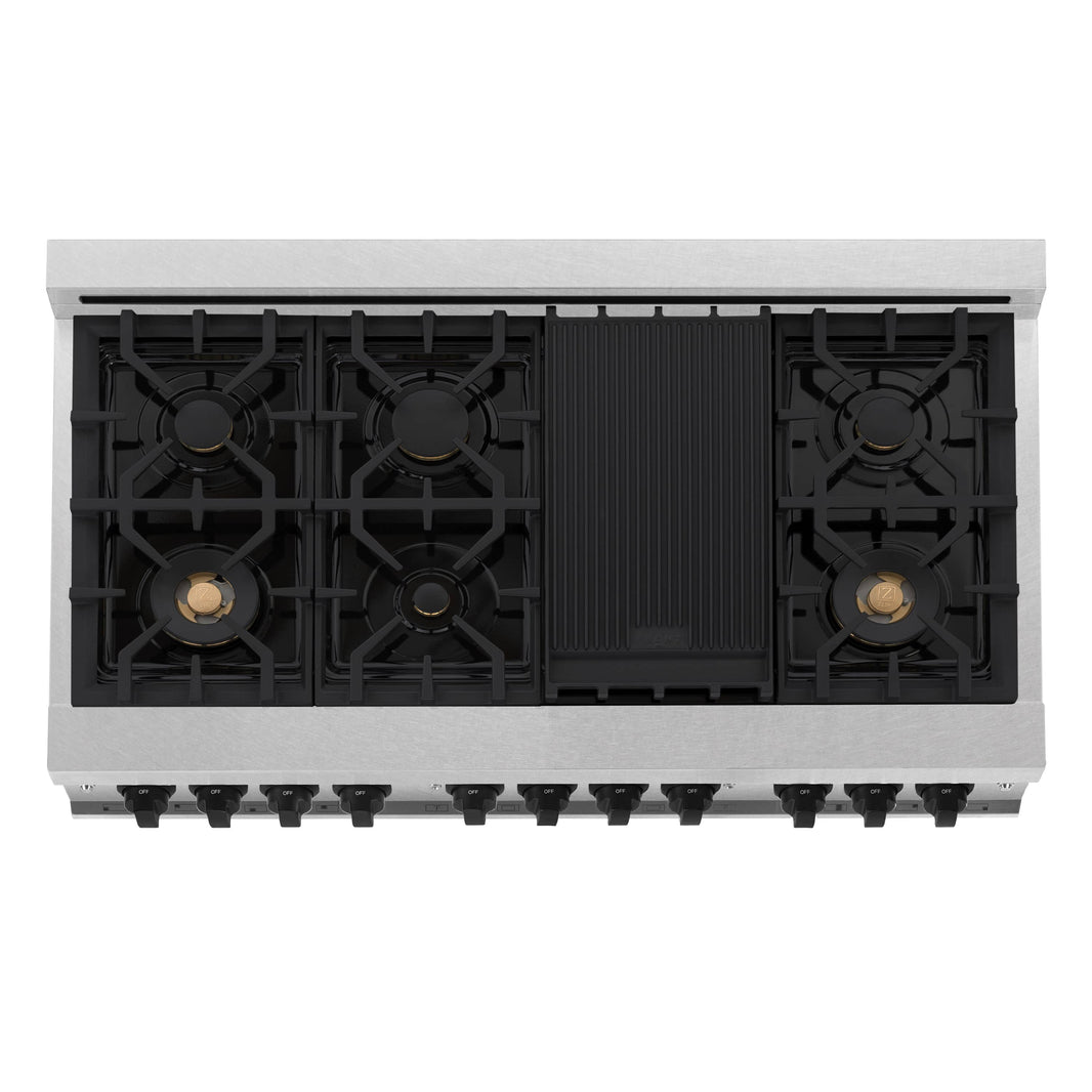 ZLINE Autograph Edition 48-Inch Dual Fuel Range, Gas Stove & Electric Oven In DuraSnow Stainless Steel With Black Matte Accents (RASZ-SN-48-MB)