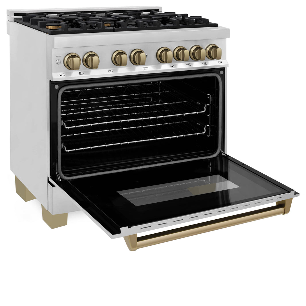 ZLINE Autograph Edition 36-Inch 4.6 cu. ft. Dual Fuel Range with Gas Stove and Electric Oven in Stainless Steel with Champagne Bronze Accents (RAZ-36-CB)