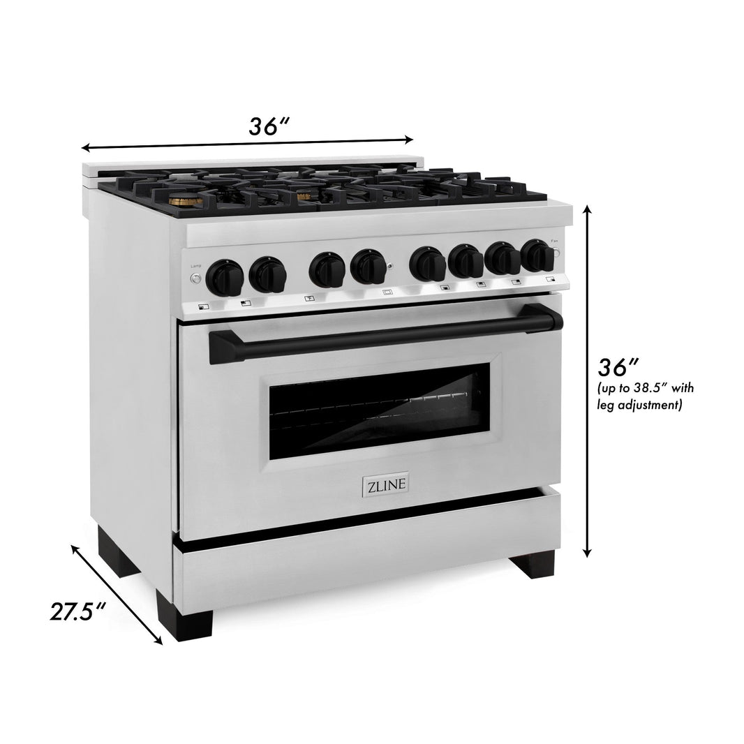 ZLINE Autograph Edition 36-Inch 4.6 cu. ft. Dual Fuel Range with Gas Stove and Electric Oven in Stainless Steel with Matte Black Accents (RAZ-36-MB)