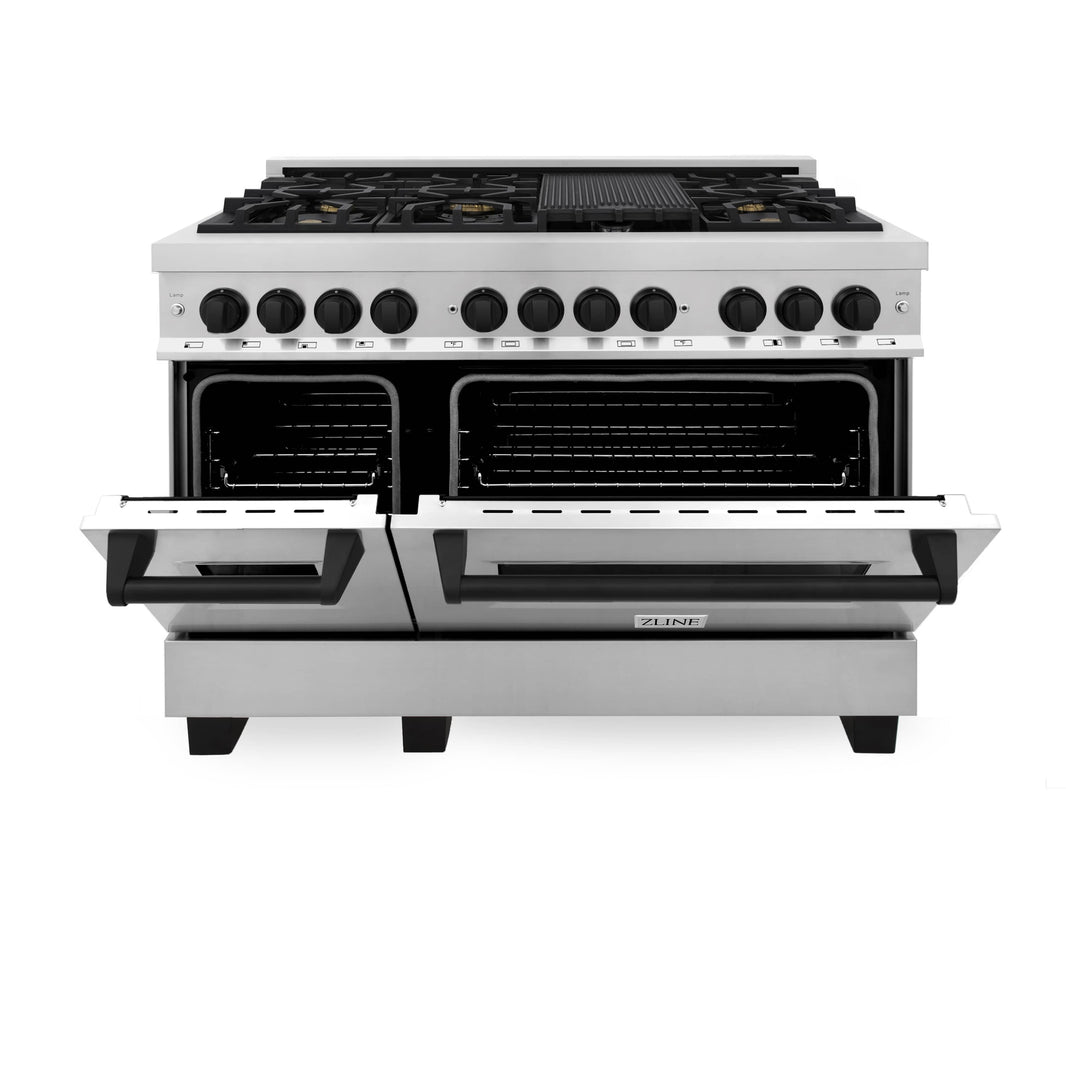 ZLINE Autograph Edition 48-Inch 6.0 cu. ft. Dual Fuel Range with Gas Stove and Electric Oven in Stainless Steel with Matte Black Accents (RAZ-48-MB)