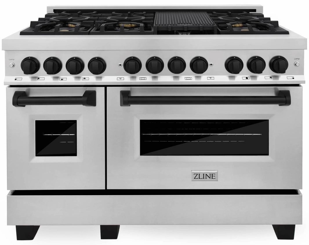 ZLINE Autograph Edition 48-Inch 6.0 cu. ft. Dual Fuel Range with Gas Stove and Electric Oven in Stainless Steel with Matte Black Accents (RAZ-48-MB)