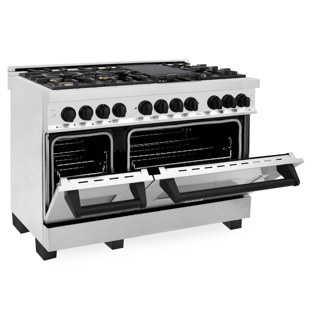 ZLINE Autograph Edition 48-Inch 6.0 cu. ft. Dual Fuel Range with Gas Stove and Electric Oven in Stainless Steel with Matte Black Accents (RAZ-48-MB)