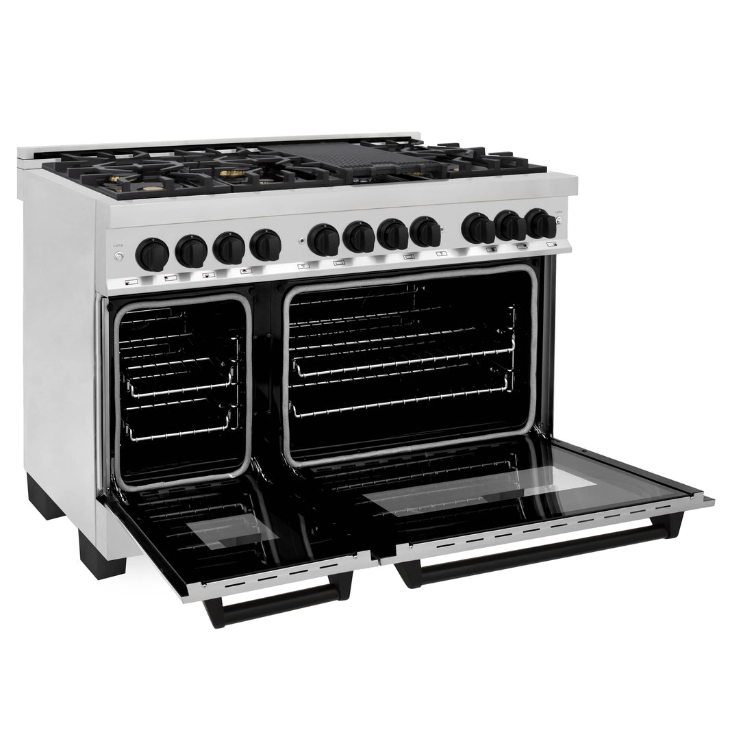 ZLINE Autograph Edition 48-Inch 6.0 cu. ft. Dual Fuel Range with Gas Stove and Electric Oven in Stainless Steel with Matte Black Accents (RAZ-48-MB)