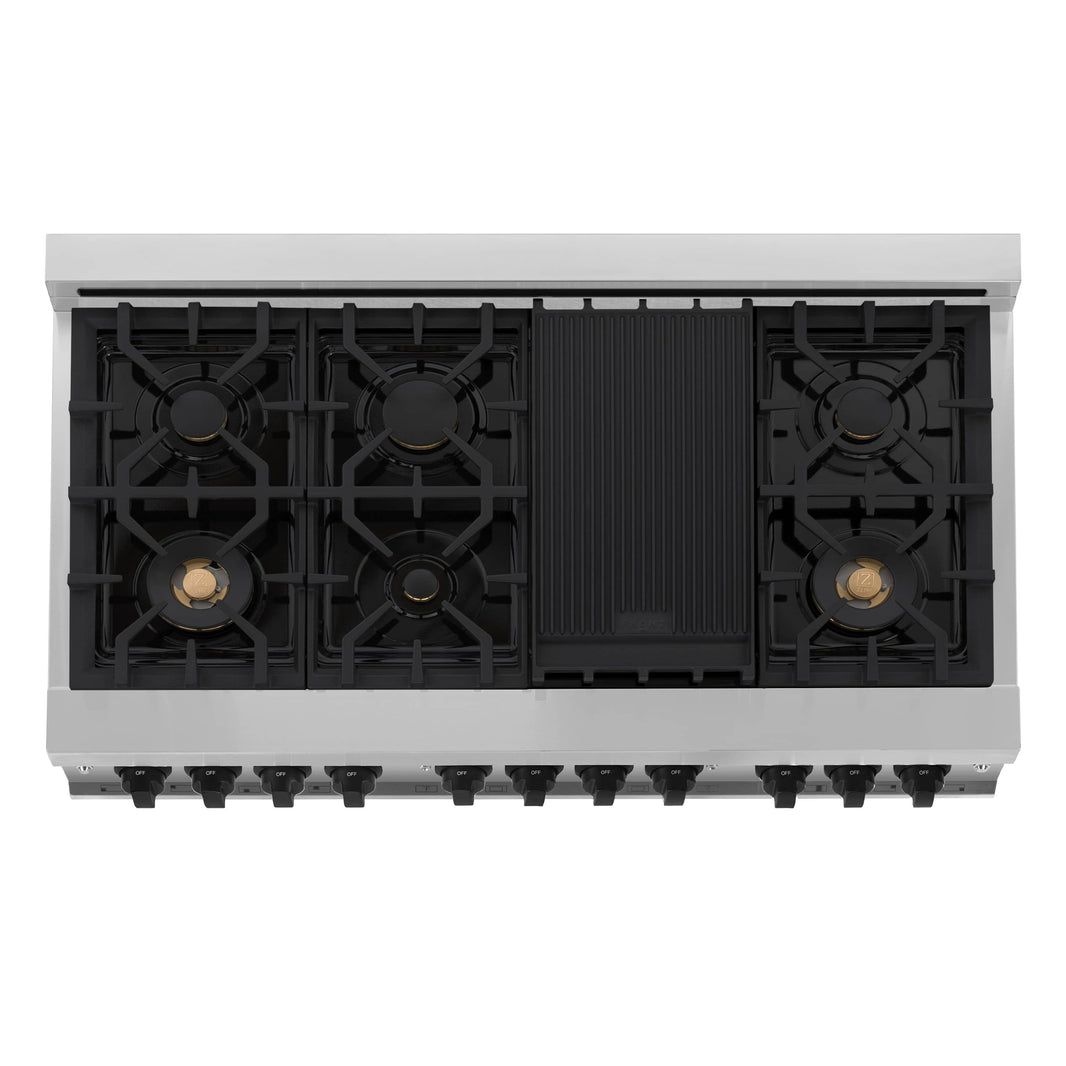 ZLINE Autograph Edition 48-Inch 6.0 cu. ft. Dual Fuel Range with Gas Stove and Electric Oven in Stainless Steel with Matte Black Accents (RAZ-48-MB)