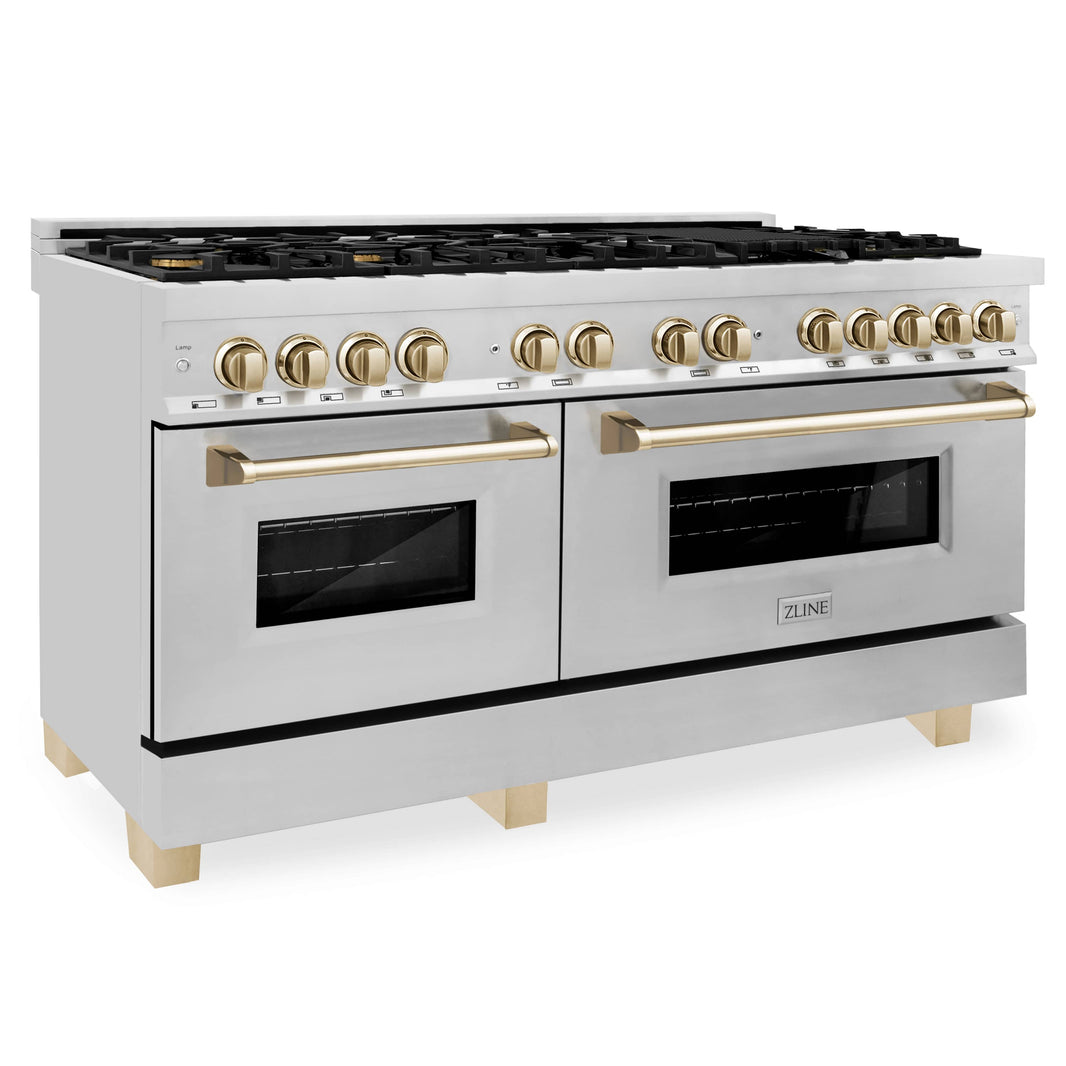 ZLINE Autograph Edition 60-Inch 7.4 cu. ft. Dual Fuel Range with Gas Stove and Electric Oven in Stainless Steel with Gold Accents (RAZ-60-G)