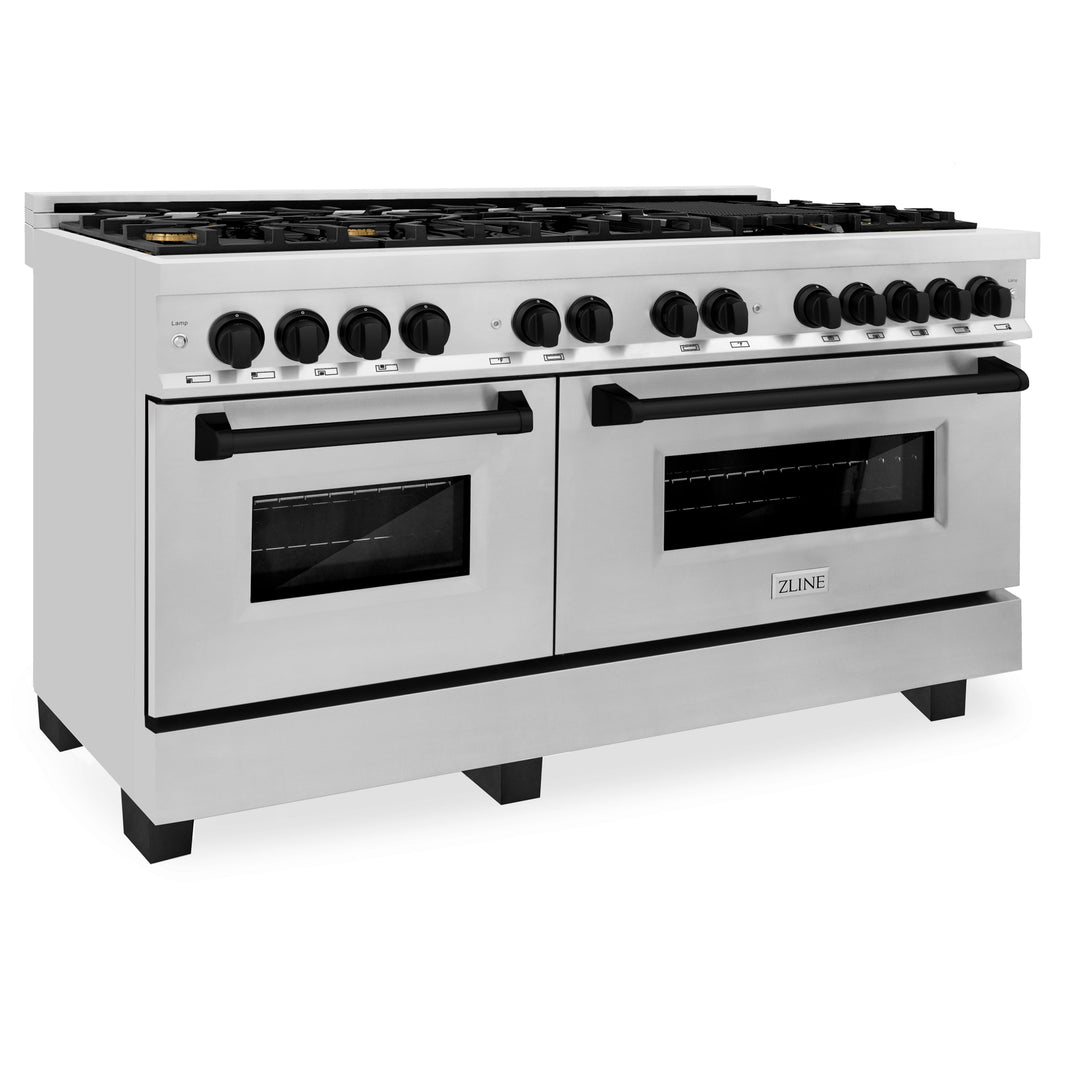 ZLINE Autograph Edition 60-Inch 7.4 cu. ft. Dual Fuel Range with Gas Stove and Electric Oven in Stainless Steel with Matte Black Accents (RAZ-60-MB)