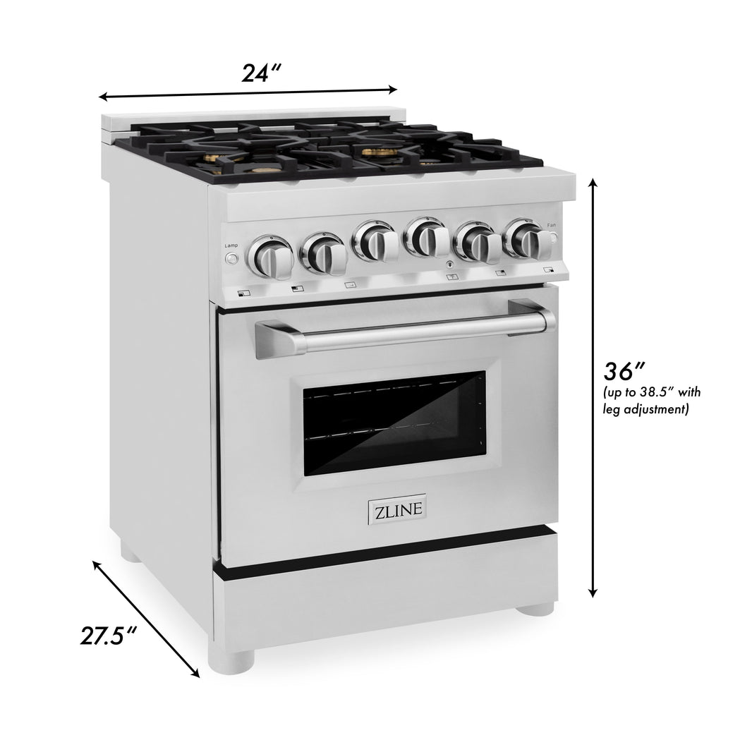 ZLINE 24-Inch Gas Range with 2.8 cu. ft. Gas Oven and Gas Cooktop with Griddle and Brass Burners in Stainless Steel (RG-BR-GR-24)