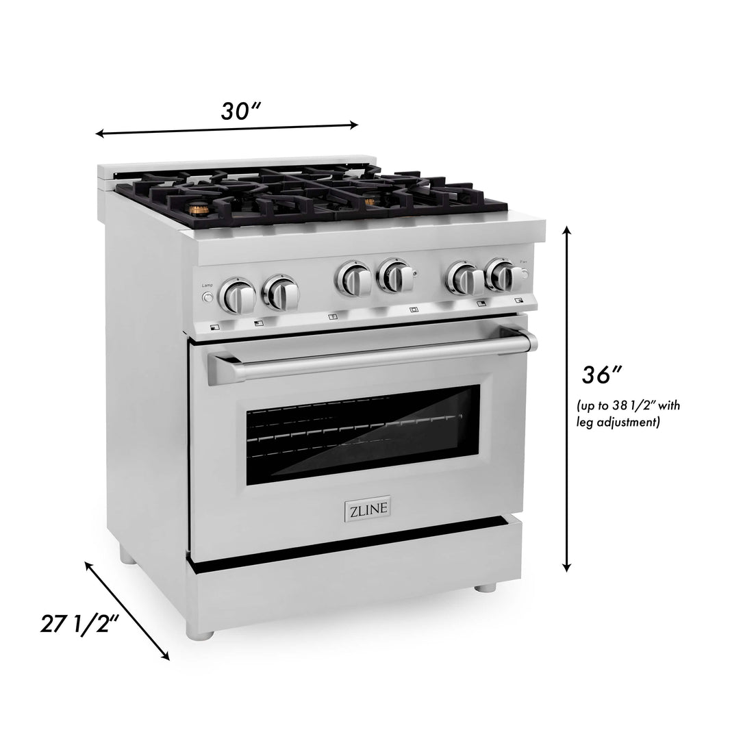 ZLINE 30-Inch Professional 4.0 Cu. Ft. 4 Gas On Gas Range In Stainless Steel With Brass Burners (RG-BR-30)