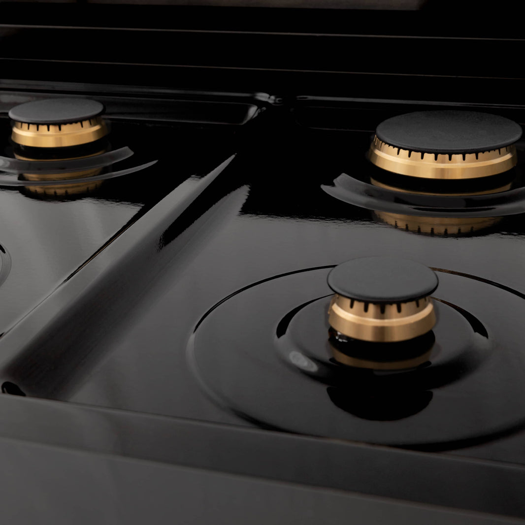 ZLINE Autograph Edition 48-Inch Porcelain Rangetop with 7 Gas Burners in Black Stainless Steel and Champagne Bronze Accents (RTBZ-48-CB)