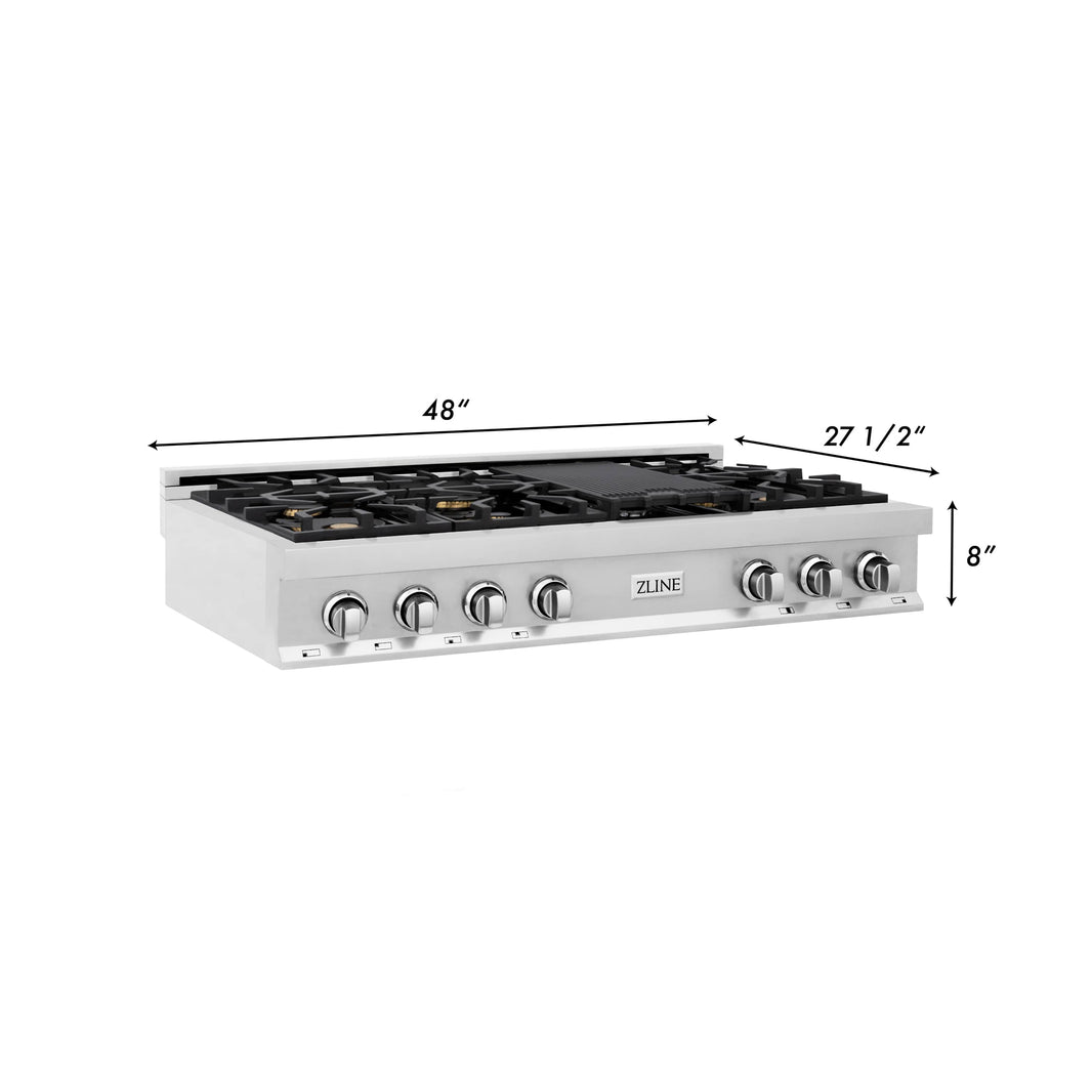 ZLINE 48-Inch Porcelain Gas Stovetop with 7 Gas Brass Burners and Griddle (RT-BR-48)