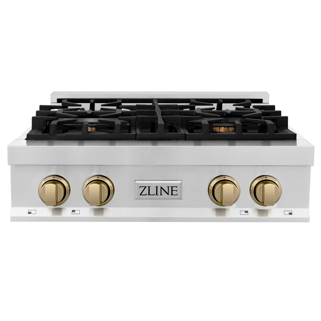 ZLINE Autograph Edition 30-Inch Porcelain Rangetop with 4 Gas Burners in Stainless Steel and Champagne Bronze Accents (RTZ-30-CB)