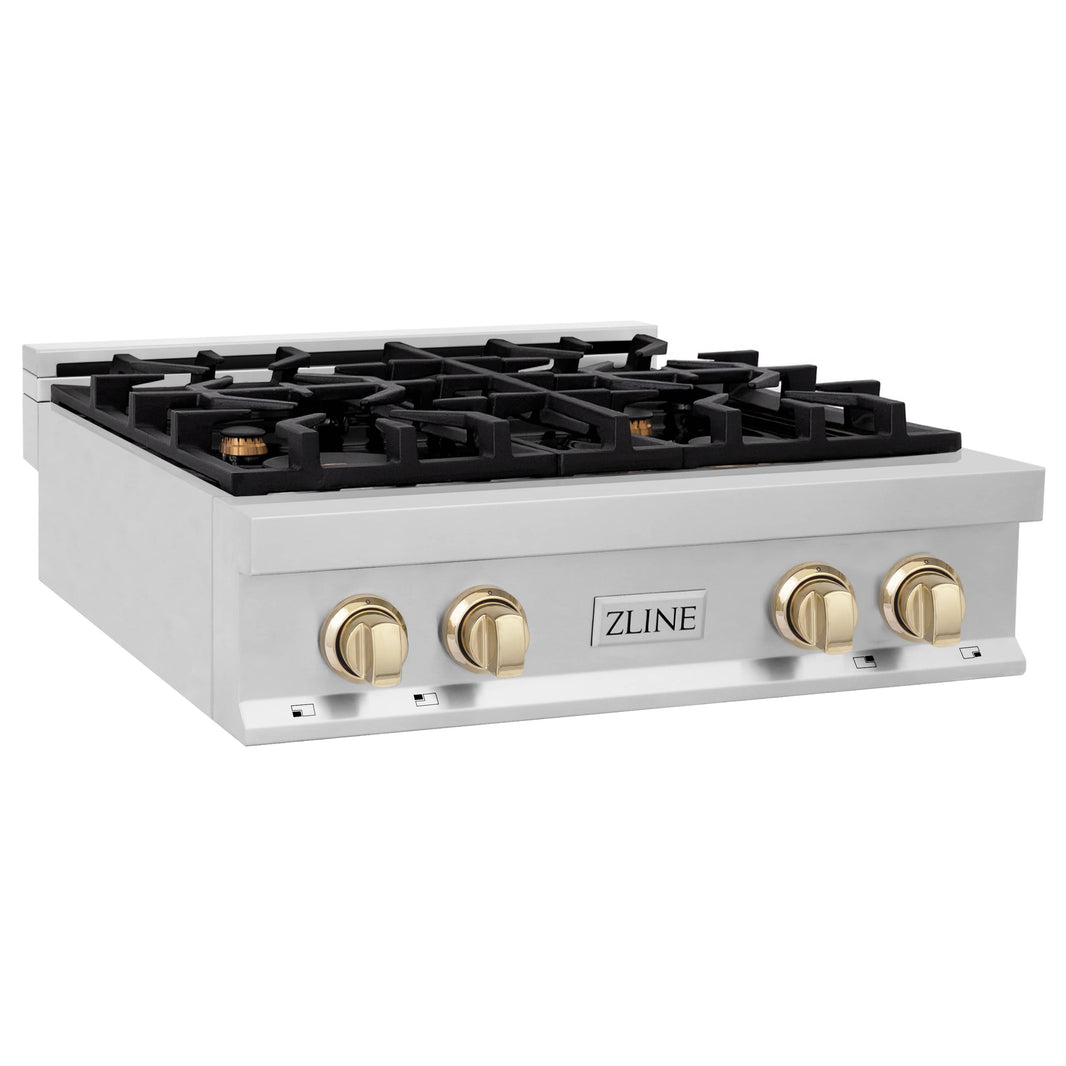 ZLINE Autograph Edition 30-Inch Porcelain Rangetop with 4 Gas Burners in Stainless Steel and Gold Accents (RTZ-30-G)