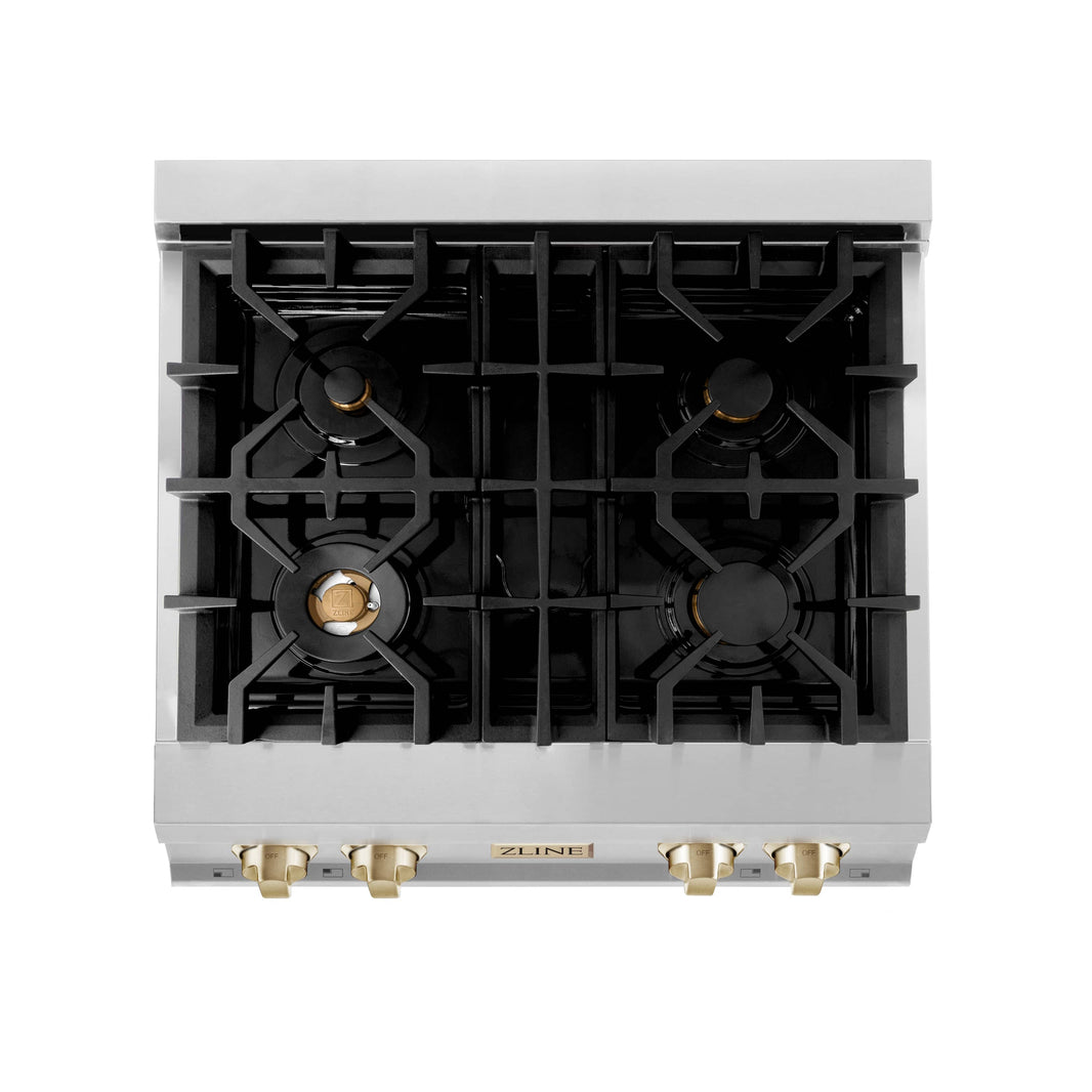 ZLINE Autograph Edition 30-Inch Porcelain Rangetop with 4 Gas Burners in Stainless Steel and Gold Accents (RTZ-30-G)