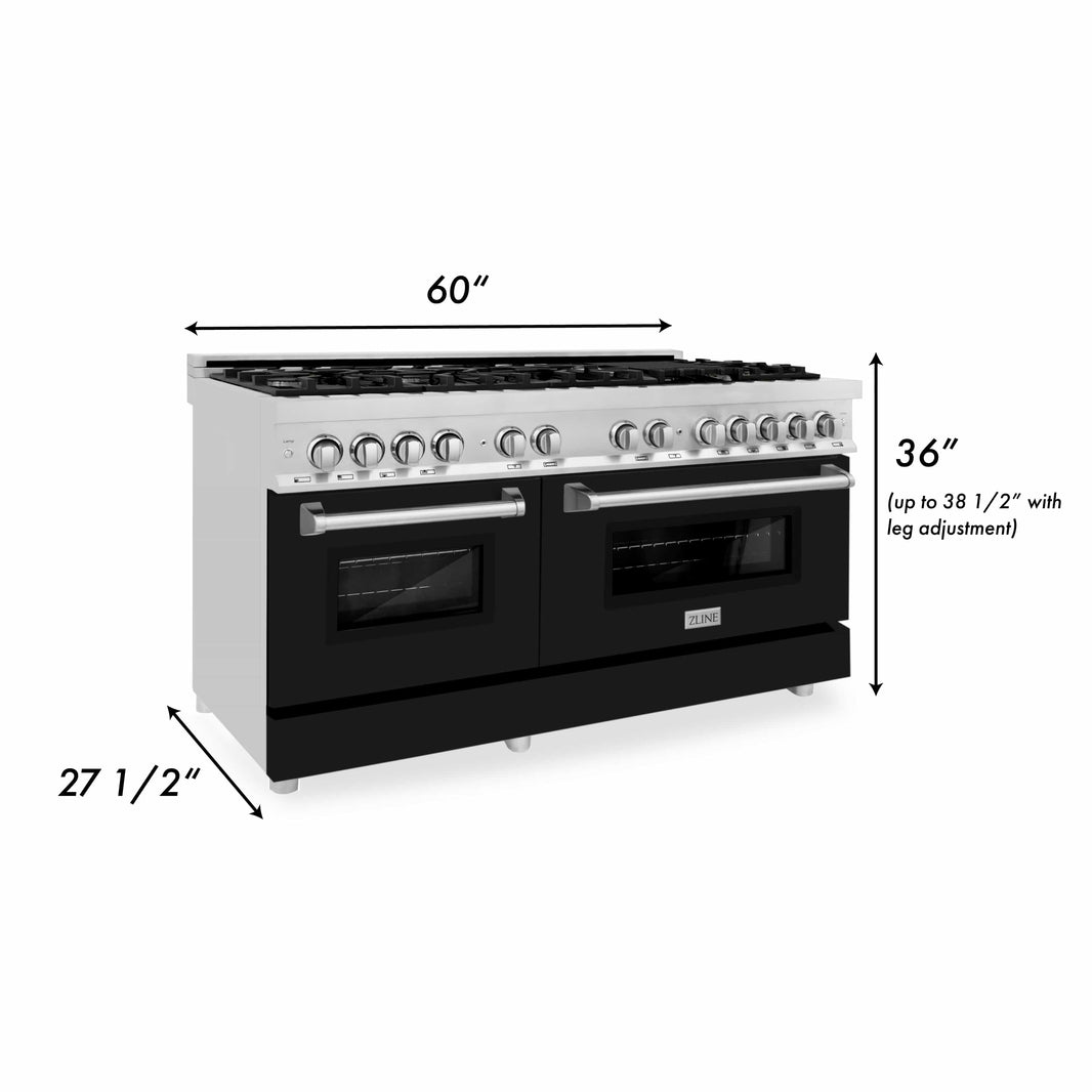 ZLINE 60-Inch 7.4 cu. ft. Dual Fuel Range with Gas Stove and Electric Oven in Stainless Steel and Black Matte Door (RA-BLM-60)